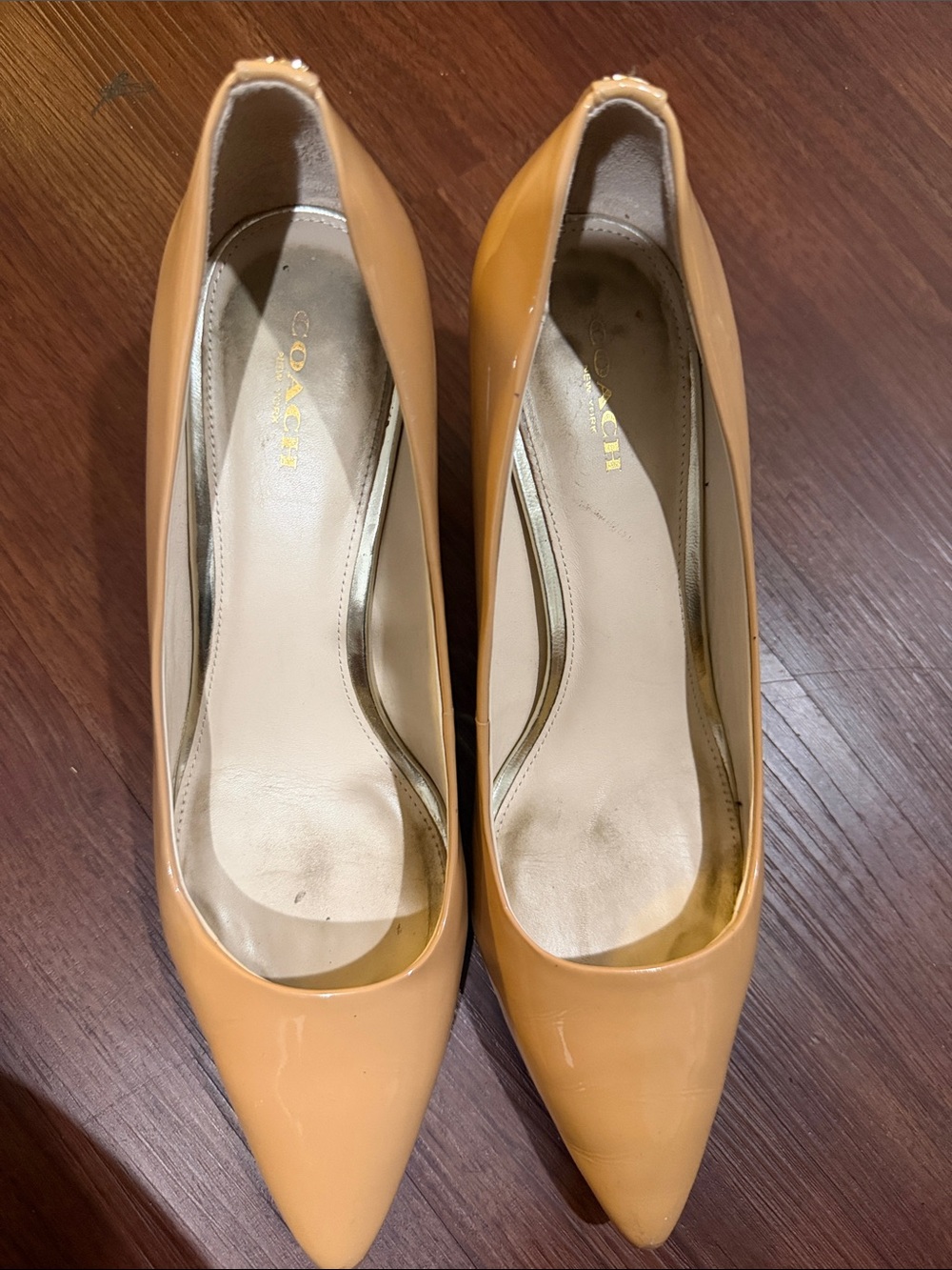 Coach Patent Leather Pointed Toe Pumps in Camel